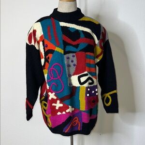 Kitty Hawk by Vivian Hawk Wool Blend Abstract 3D Oversized 80’s Sweater